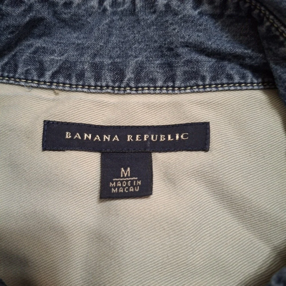 Vintage Banana Republic Denim Shirt M Blue Contrast Cuffs‎ Double Pocket Cotton